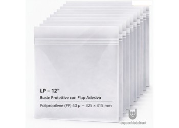 MUSIC MAT - Buste esterne per vinile LP - "FLAP Adesivo SI" - PP 40 mµ - 100 pz