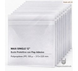 MUSIC MAT - Buste esterne per vinile MAX SINGLE - FLAP Adesivo"SI" - PP 100µ - 50 pz