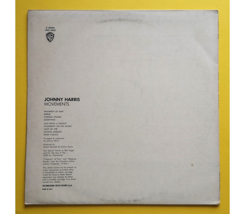 Johnny Harris – Movements LP Italy 1972 VG+/VG Warner Jazz-Funk Psych