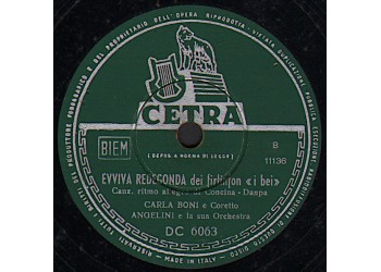 Carla Boni - Gino Latilla ‎– Marieta... Evviva Redegonda, 10", 78 RPM, Uscita: 1954