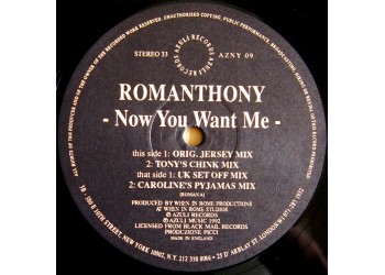 Romanthony – Now You Want Me,Vinyl, 12", 33 ⅓ RPM  Anno 1992 