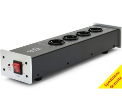 DYNAVOX - X1000 Filtro di rete HiFi, Multipresa con 4 slot filtrati, Spia LED per posizione corretta di fase (silver) 