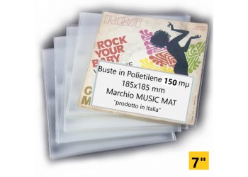 MUSIC MAT - BUSTE ESTERNE per dischi 45 giri 7" - PE150 mµ, dim.187x187.mm (50 buste)