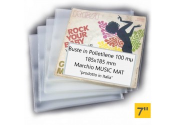 MUSIC MAT - BUSTE ESTERNE per dischi 45 giri 7" - PE100 mµ, dim.185x185.mm (50 buste)