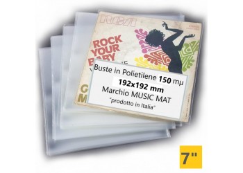 MUSIC MAT - Buste esterne per dischi 45 giri 7" - PE150 mµ, dim.192x192.mm (50 buste)