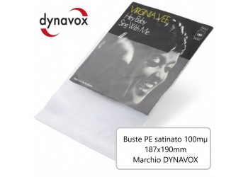 DYNAVOX - BUSTE ESTERNE PE100 mµ satinate, dim.187x190mm dischi Vinili 7" Inch - 50 pezzi 
