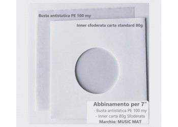 MUSIC MAT - Abbinamento per dischi 7"  (25)  Inner Carta standard Sfoderate 80g + (25) Buste  PE 100 mµ 
