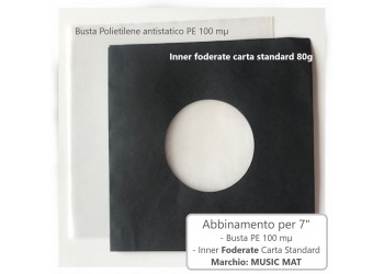 MUSIC MAT - Abbinamento per dischi 7" (25) Inner Foderate +  (25) Buste PE 100 mµ 