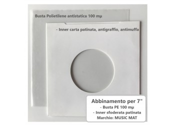 MUSIC MAT - Abbinamento per dischi vinile 7" (25) Inner Carta Patinata 140g + (25) Buste  PE 100 mµ 