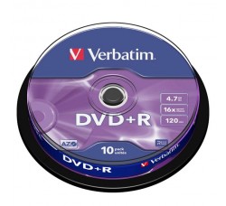 VERBATIM 10 DVD+R MATT SILVER AZO 4.7GB 16X IN SPINDLE -