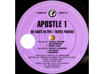 Apostle 1 ‎– My Soul's On Fire / Testify Remixes 
